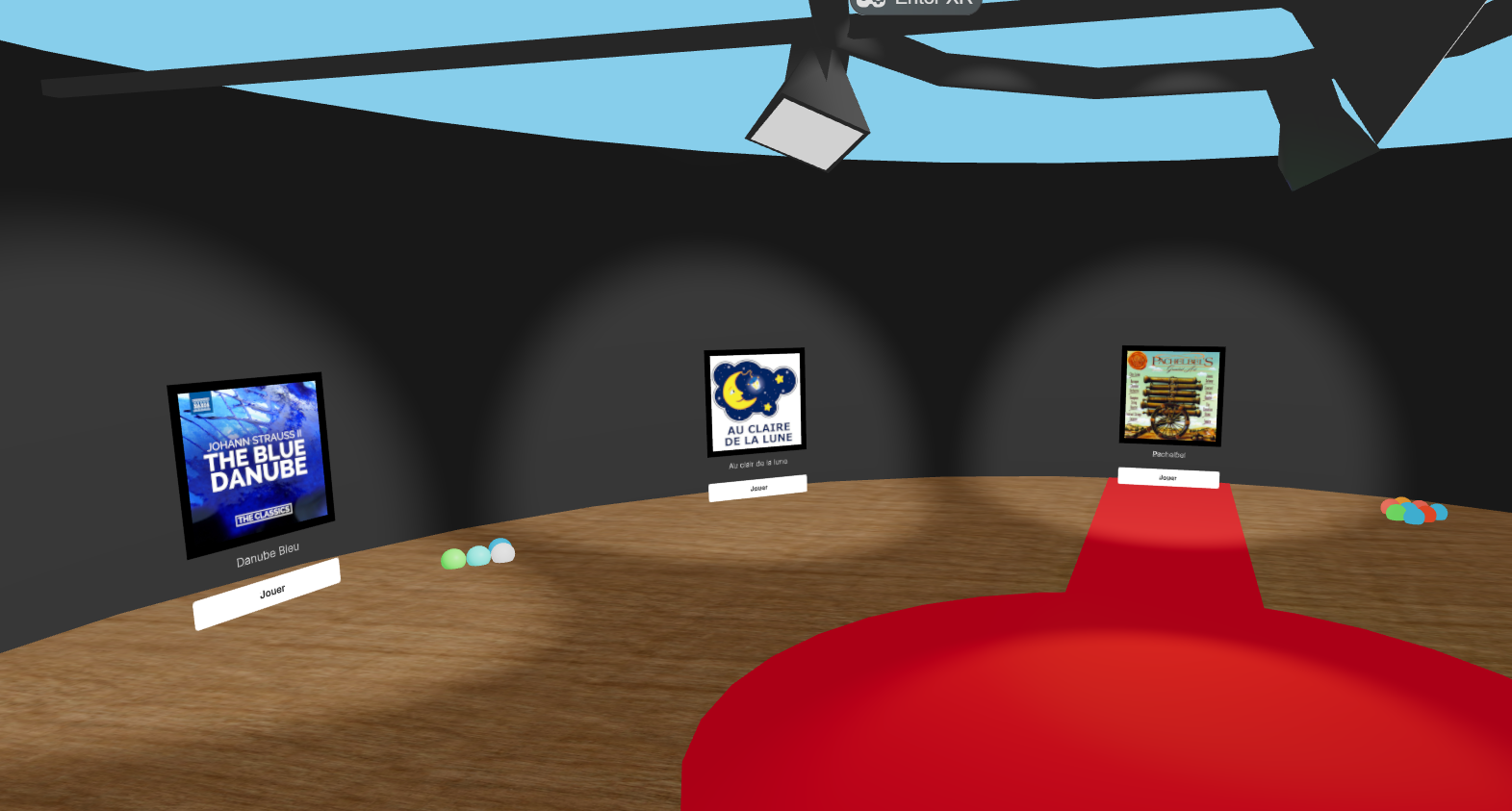 Prototype d’un écran de sélection de musiques développé en stage par Kylian Richard, utilisant des librairies d’UI en 3D dépendant de React-Three-Fiber.